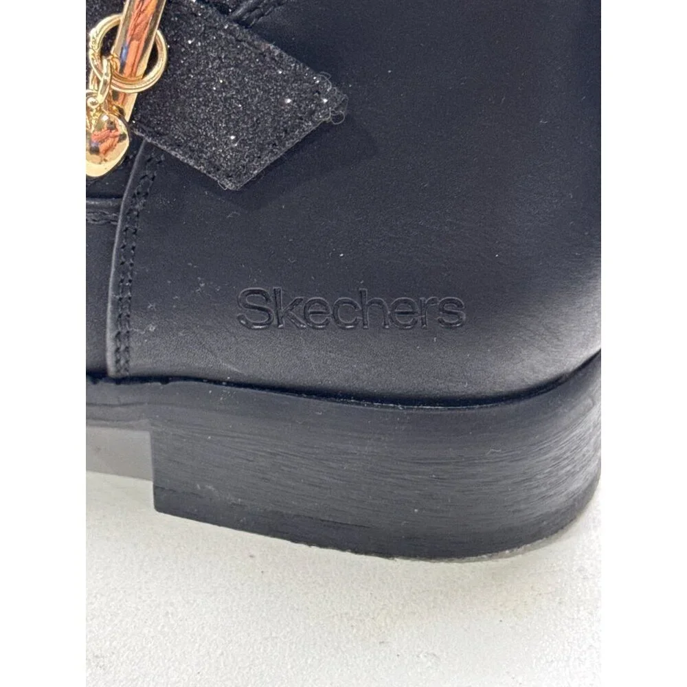 Skechers Girls Black Quilted Knee-High Boots With Gold Buckles & Side Zippers - - Picture 10 of 10